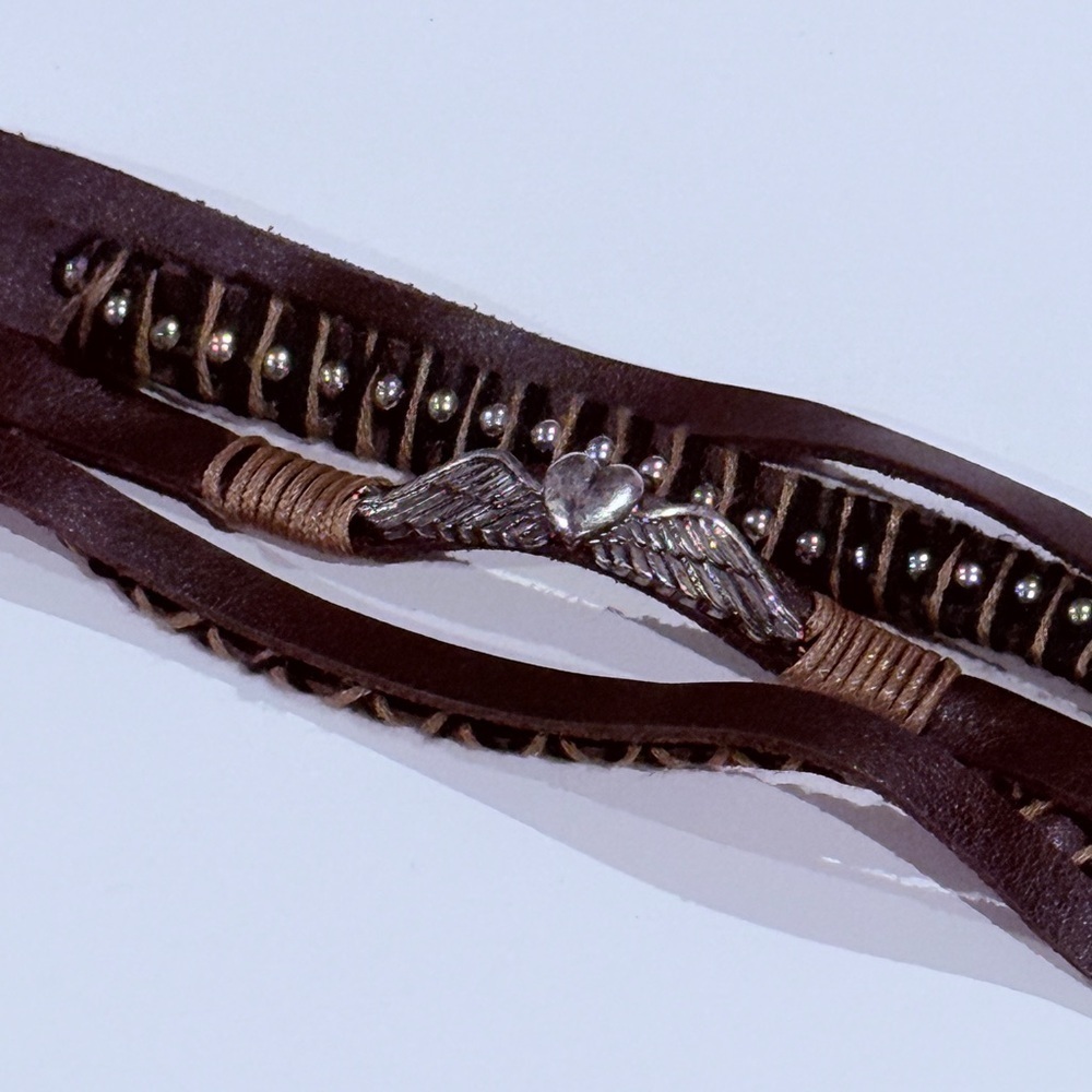 Brown Leather Bracelet with Silver Accents